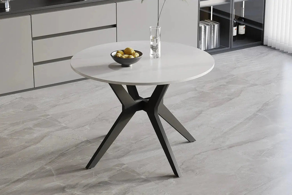 Table à manger ronde en pierre brillante APOLLINA Snow Blanc - 110 cm - ROUSSEAU chez TIKAYLA