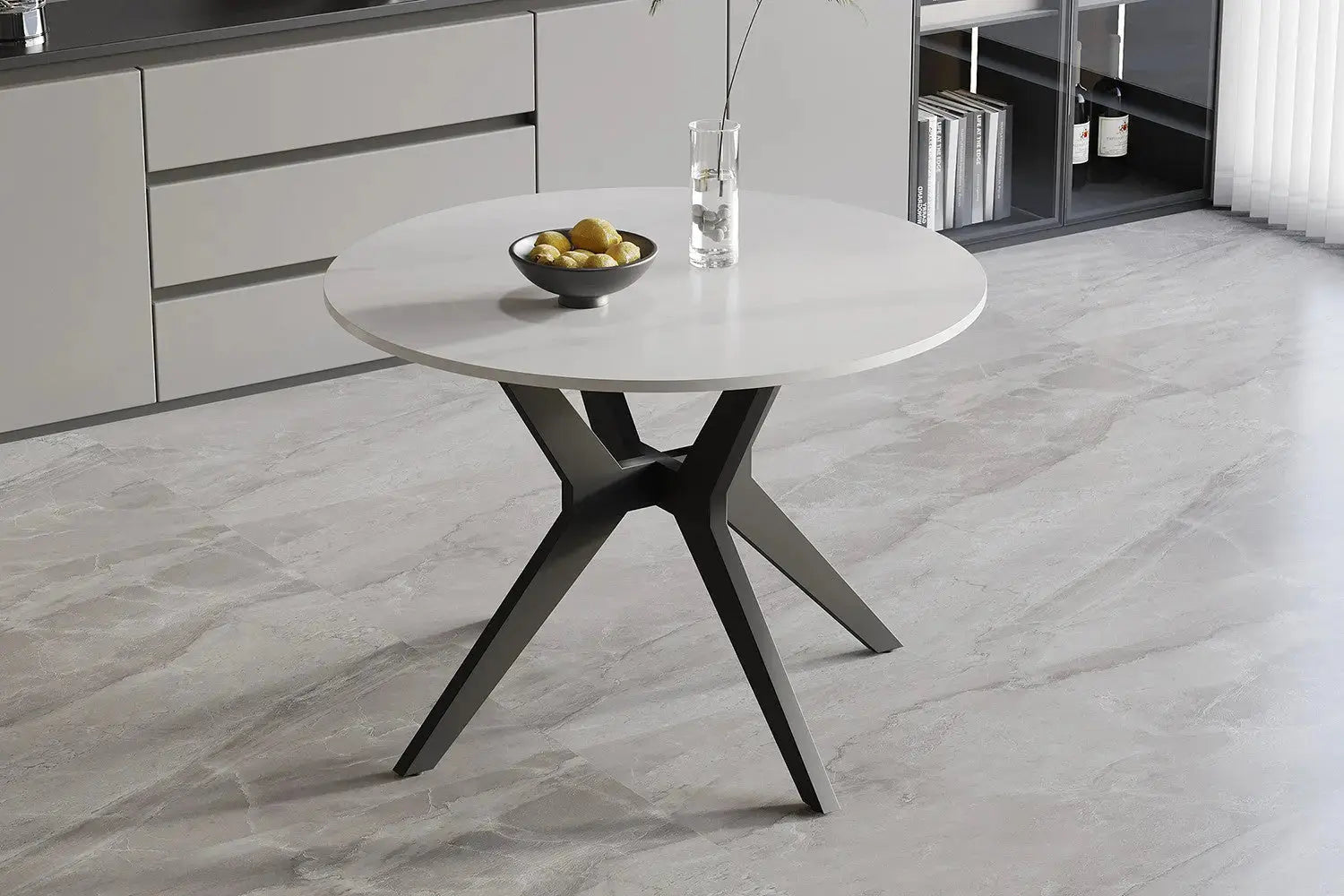 Table à manger ronde en pierre brillante APOLLINA Snow Blanc - 110 cm - ROUSSEAU chez TIKAYLA