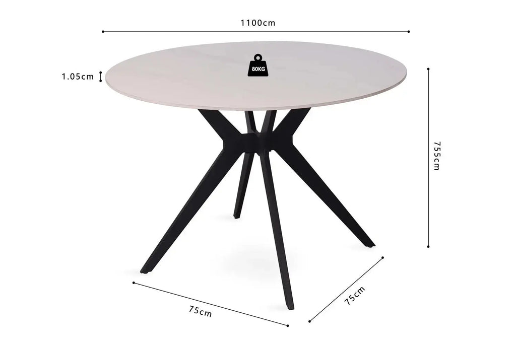 Table à manger ronde en pierre brillante APOLLINA Snow Blanc - 110 cm - ROUSSEAU chez TIKAYLA