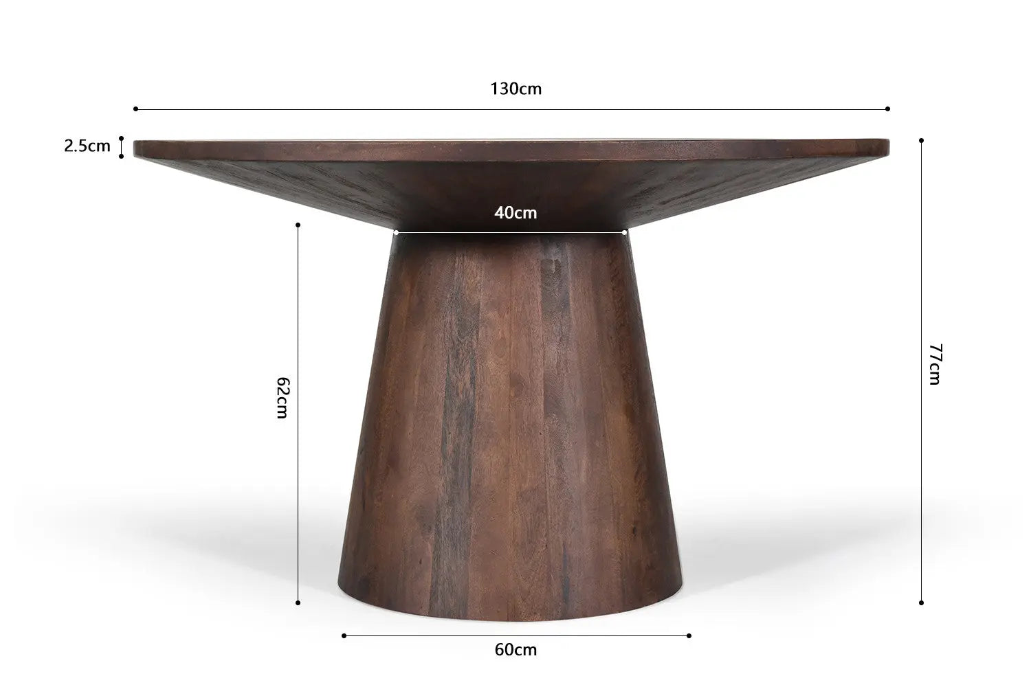 Table à manger Ronde TOMI en Bois de Manguier Brun - 130 cm ROUSSEAU