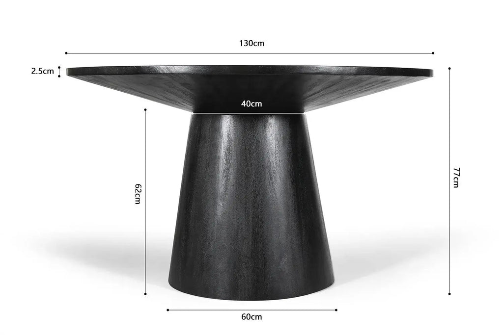 Table à manger ronde TOMI en bois de manguier noir - 130 cm - ROUSSEAU chez TIKAYLA