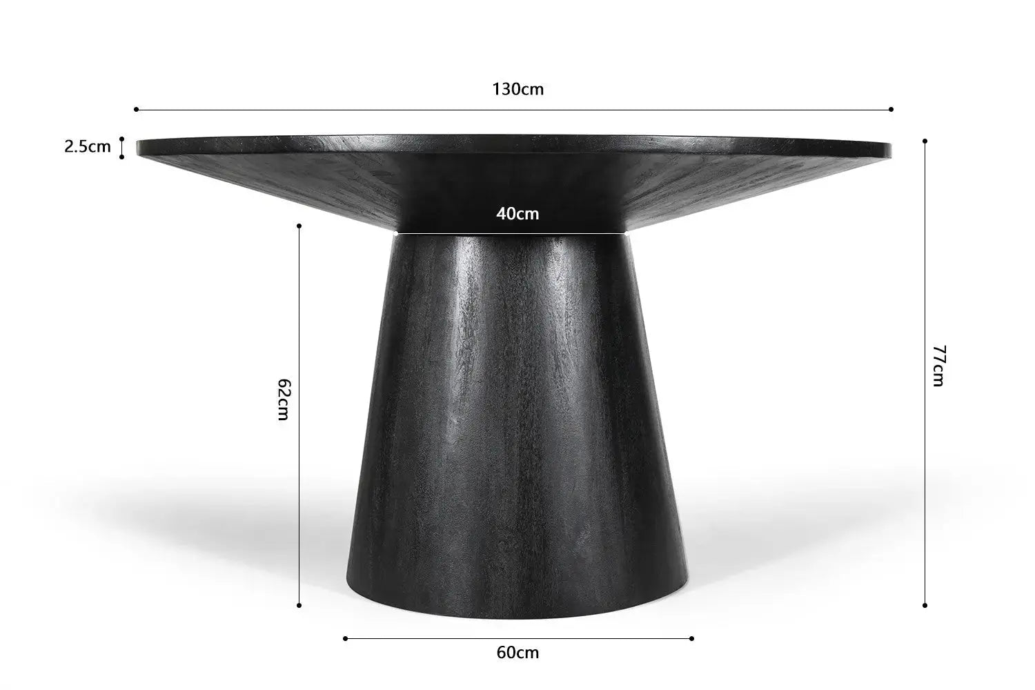 Table à manger ronde TOMI en bois de manguier noir - 130 cm - ROUSSEAU chez TIKAYLA