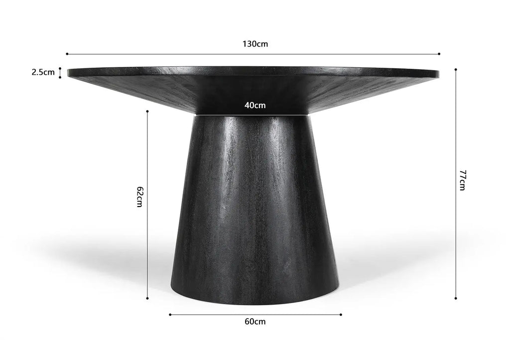 Table à manger Ronde TOMI en Bois de Manguier Noir - 130 cm ROUSSEAU