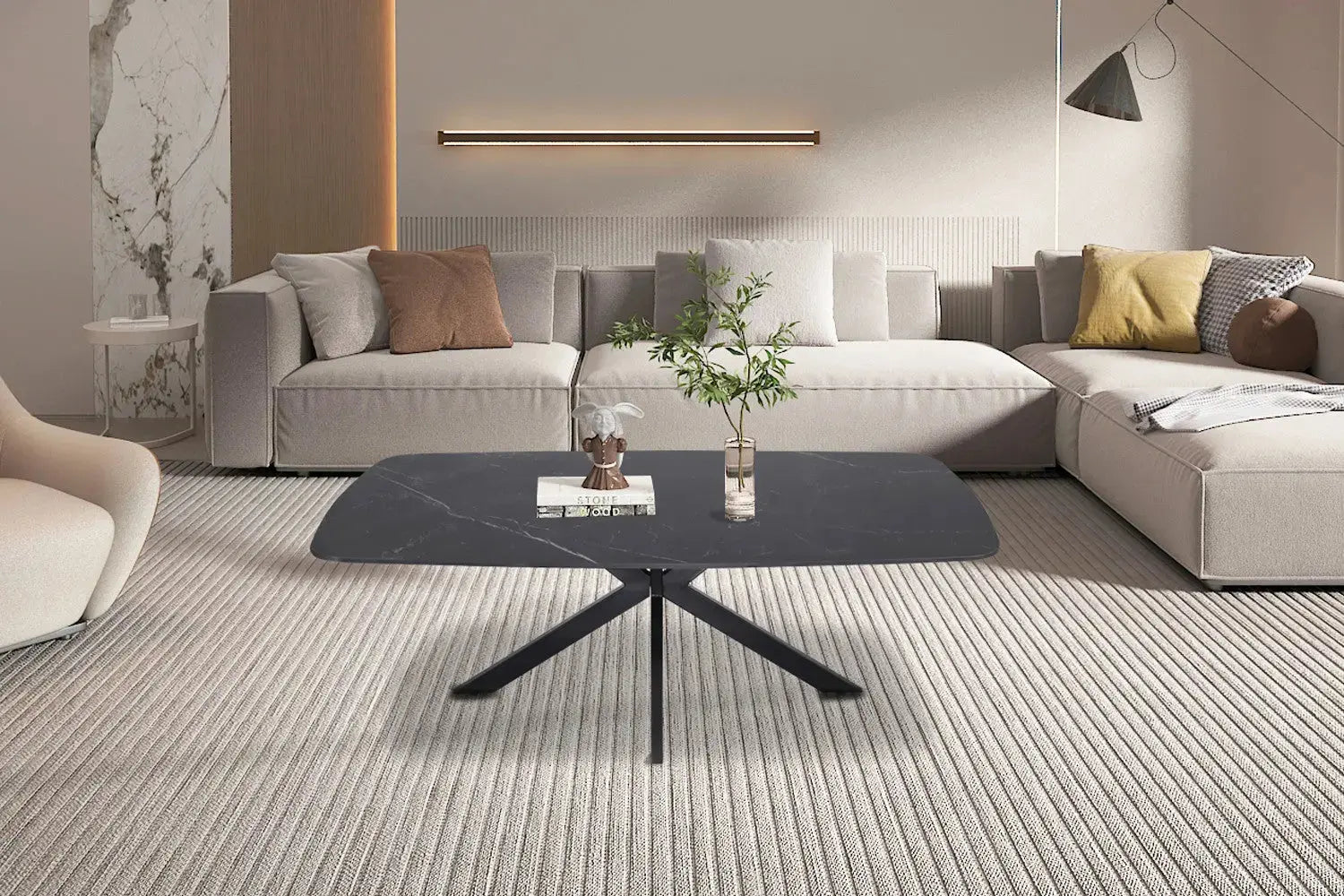 Table basse ovale en pierre APOLLINA Noir - 130 x 70 cm - ROUSSEAU chez TIKAYLA