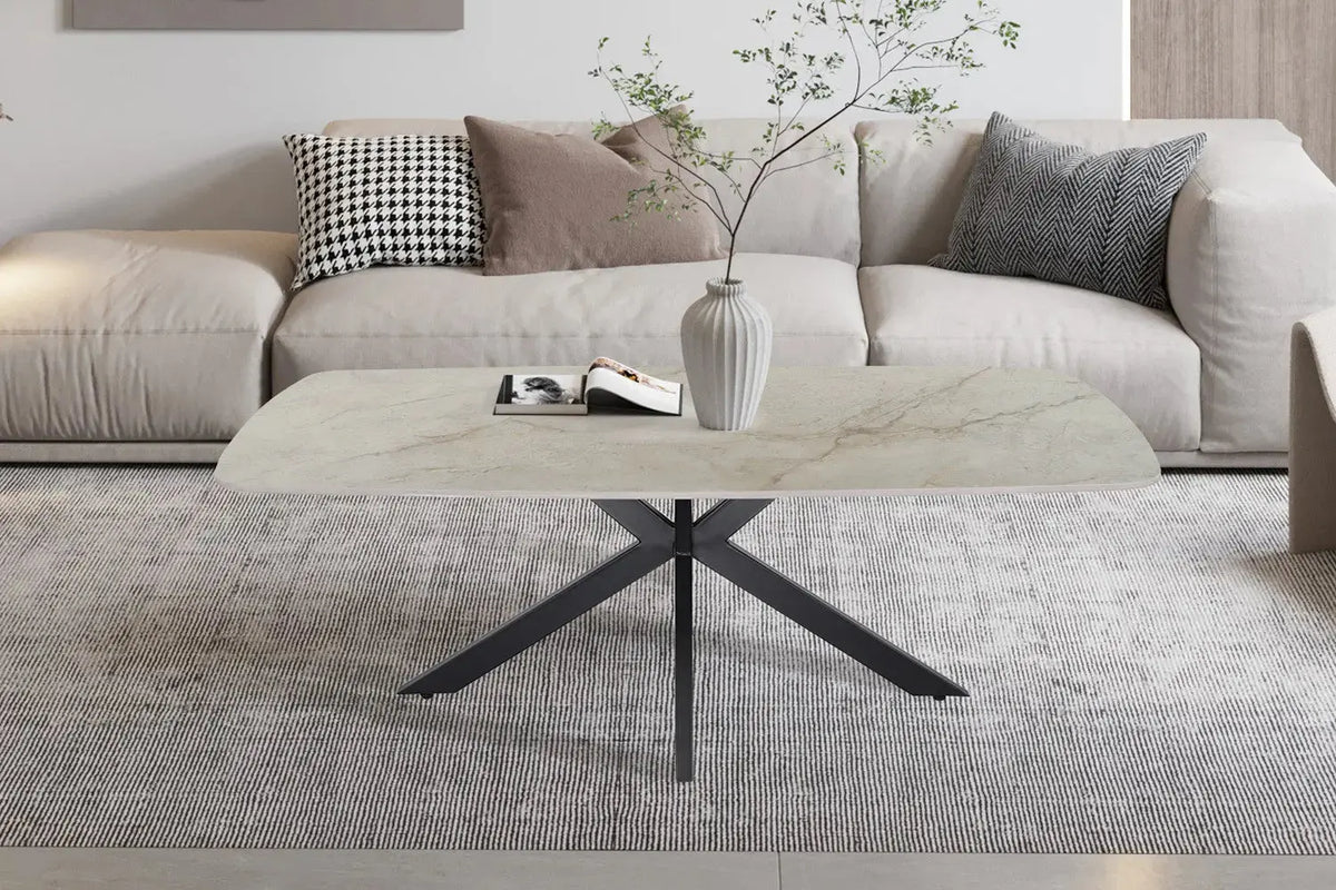 Table basse ovale en pierre APOLLINA Shakespear Beige - 130 x 70 cm - ROUSSEAU chez TIKAYLA