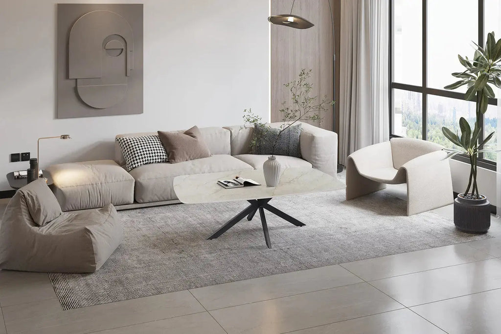 Table basse ovale en pierre APOLLINA Shakespear Beige - 130 x 70 cm - ROUSSEAU chez TIKAYLA