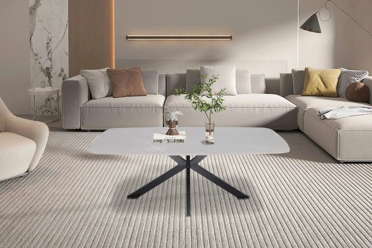 Table basse ovale en pierre APOLLINA Gris - 130 x 70 cm - ROUSSEAU chez TIKAYLA