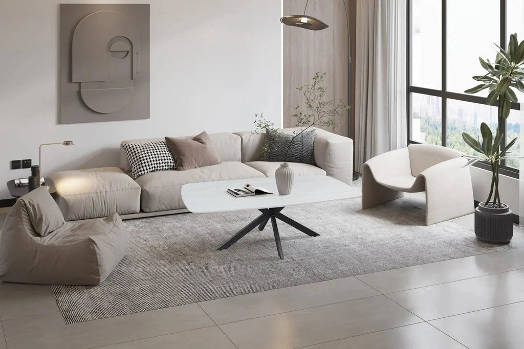 Table basse ovale en pierre APOLLINA Baroque Gris - 130 x 70 cm - ROUSSEAU chez TIKAYLA