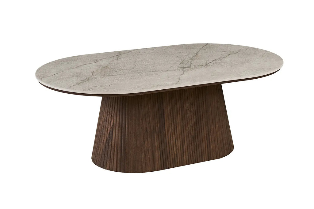 Table basse VEKO 120 cm - détail plateau pierre frittée Shakespear Beige