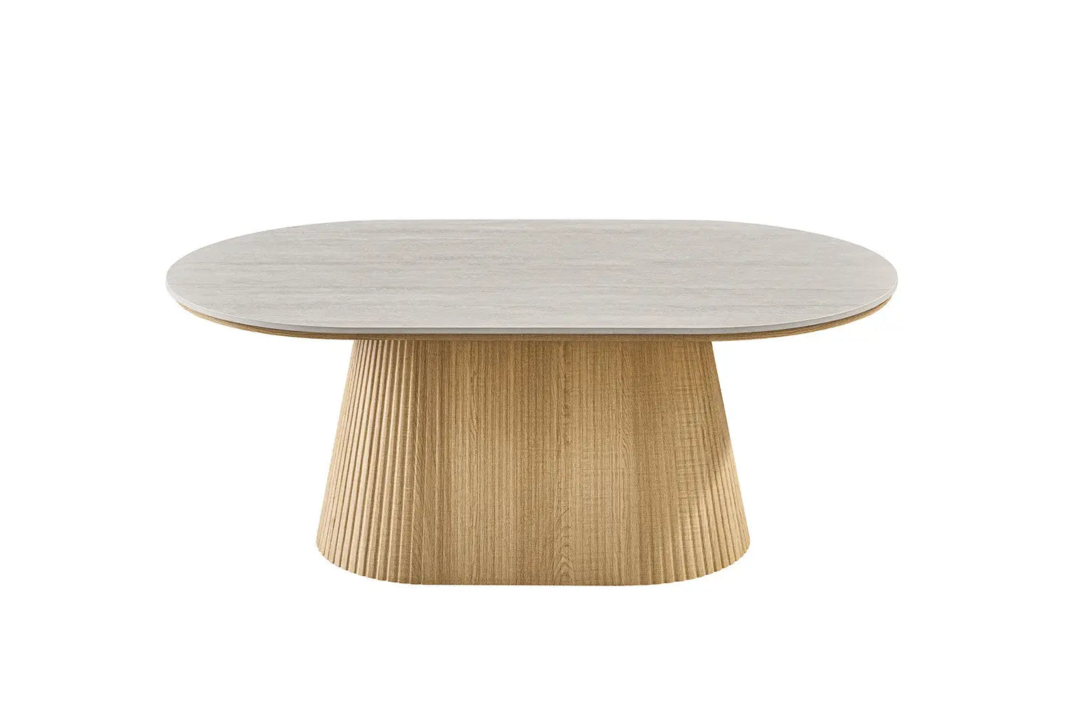 Table basse VEKO 120 cm Chêne Naturel - détail plateau pierre frittée gris