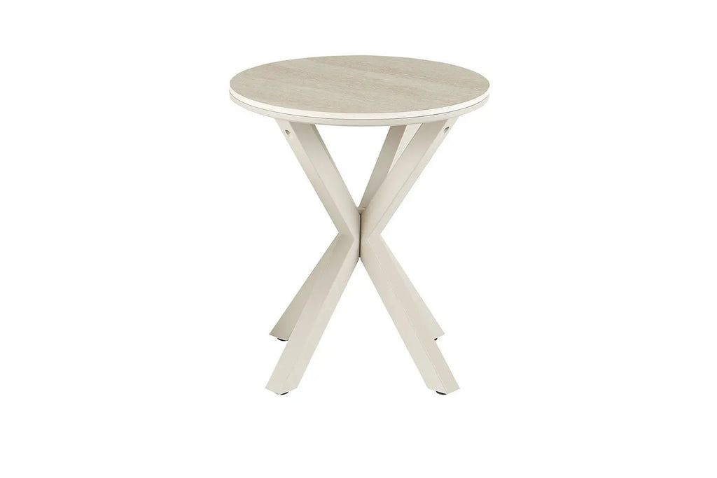 Table d'appoint ronde NOAH Ø 50 cm, plateau pierre frittée beige et piètement métal en croix