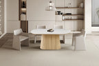 Table VEKO 180 cm Ovale Chêne Naturel - vue de dessus plateau pierre frittée grise