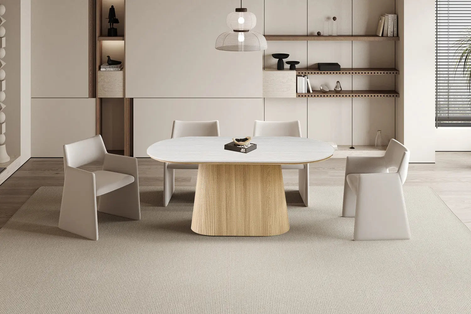 Table VEKO 180 cm Ovale Chêne Naturel - vue de dessus plateau pierre frittée grise