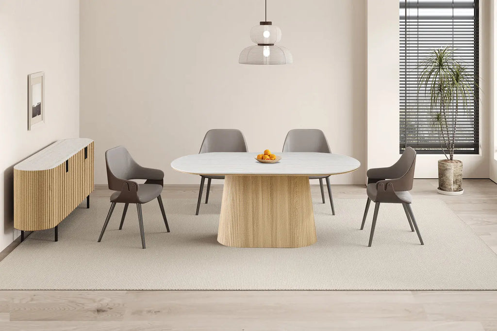 Table VEKO 180 cm Ovale Chêne Naturel - vue côté bords arrondis
