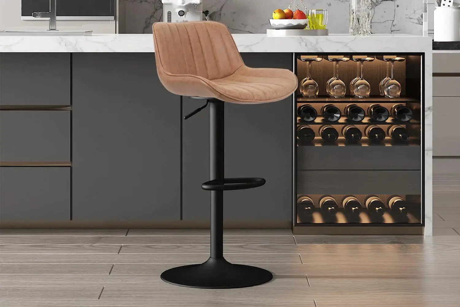 Tabouret de bar FENNY Cognac simili cuir – 48 x 49,5 cm | TIKAYLA