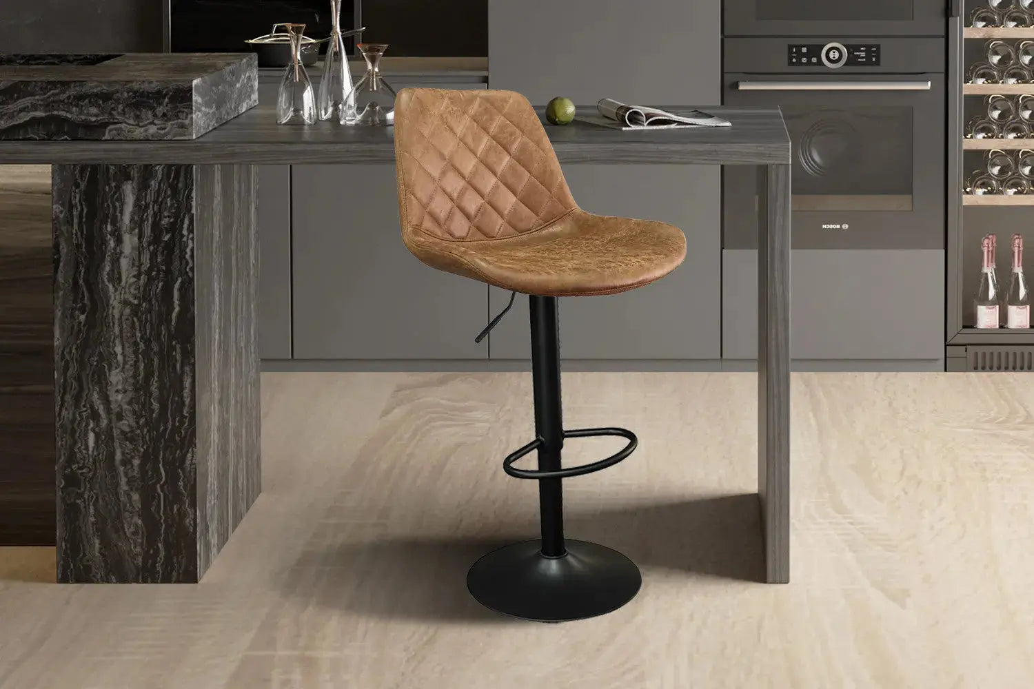 Tabouret de bar MADYA Cognac simili cuir – 49 x 54 cm | TIKAYLA