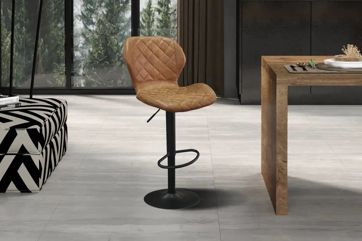 Tabouret de bar MAYA Cognac simili cuir – 48 x 52 cm | TIKAYLA
