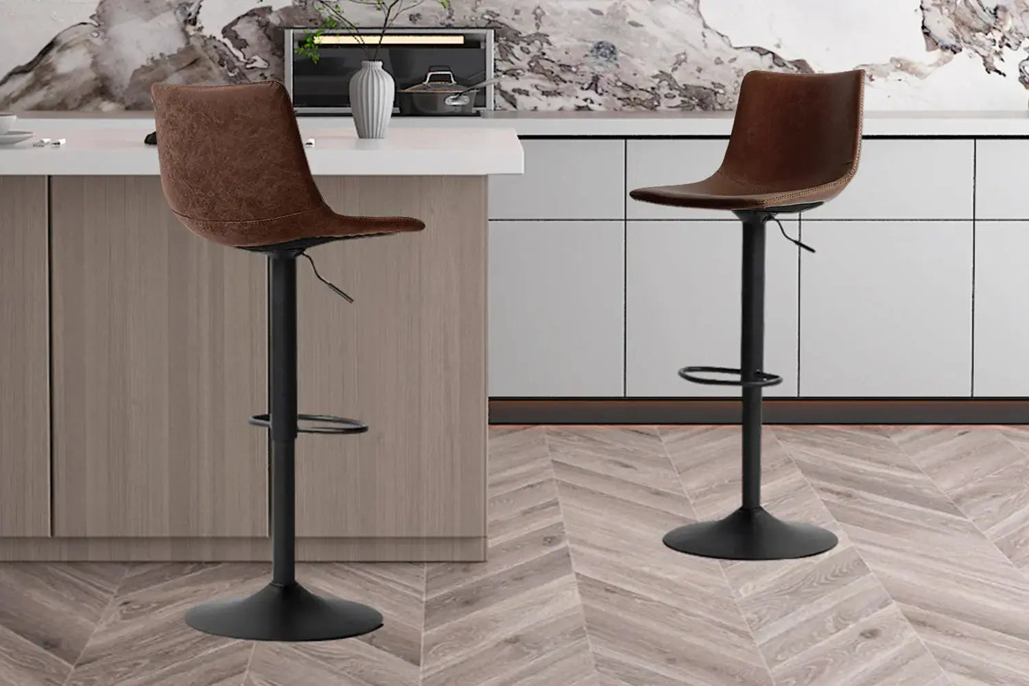 Tabouret de bar TREVIS Brun simili cuir – 41 x 47 cm | TIKAYLA
