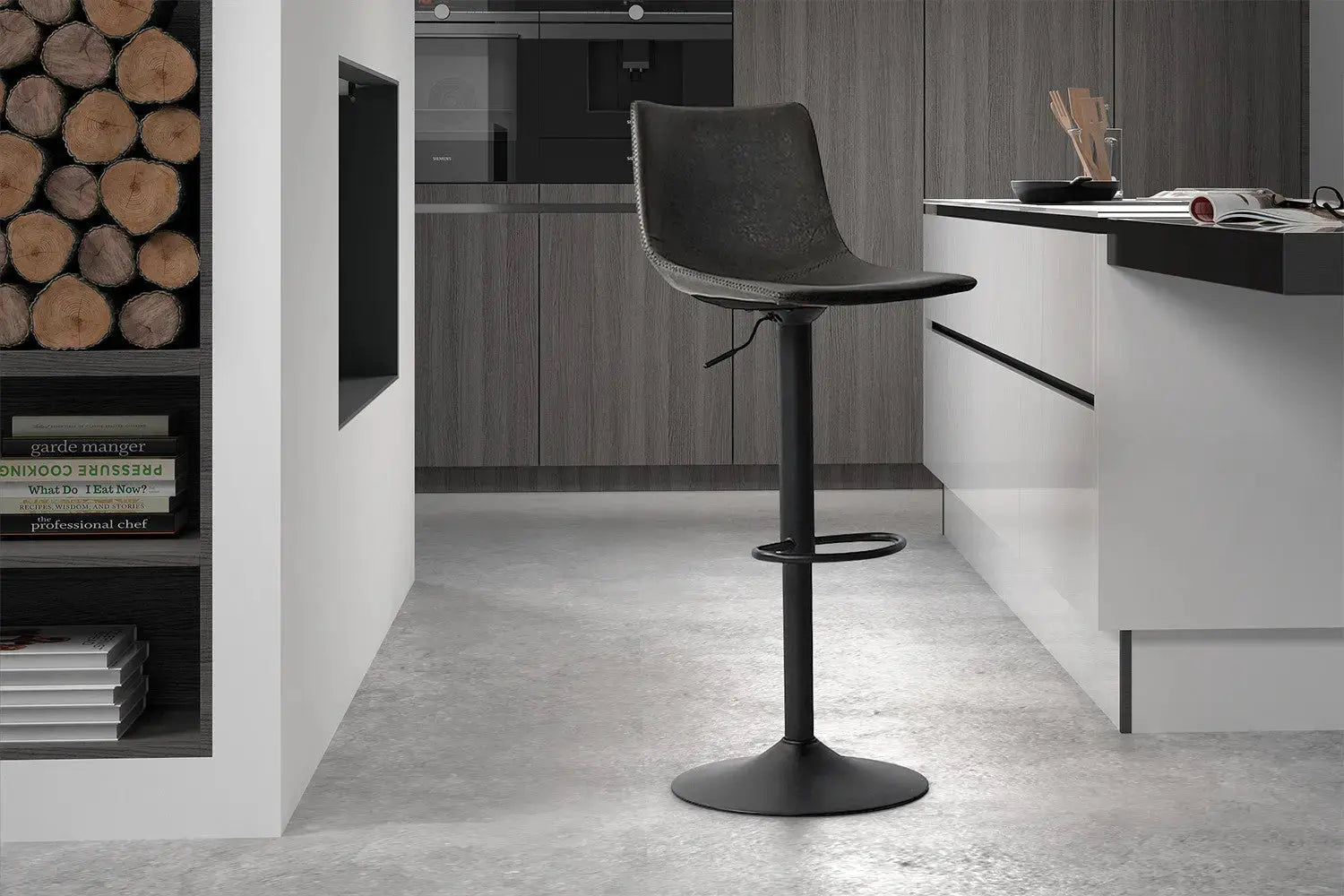 Tabouret de bar TREVIS Noir simili cuir – 41 x 47 cm | TIKAYLA
