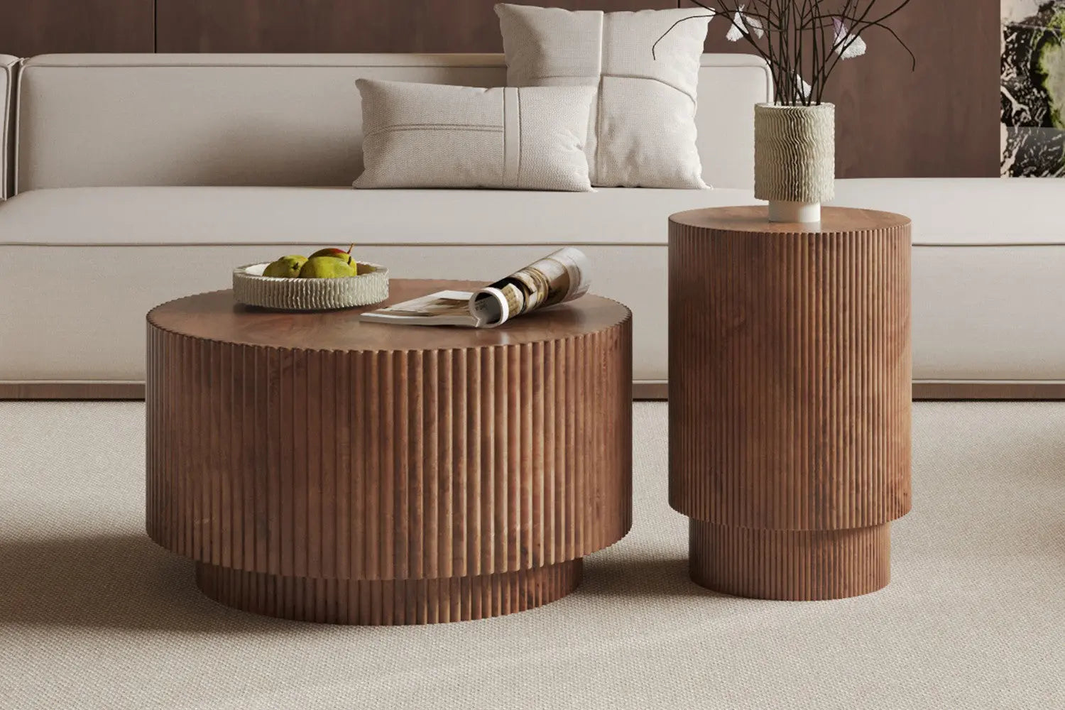 VICTORIA - Table d'appoint Ronde en Bois de Manguier Brun clair - 35 cm
